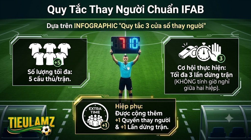 Luật thay người trong bóng đá: Quy định 5 cầu thủ và lịch sử
