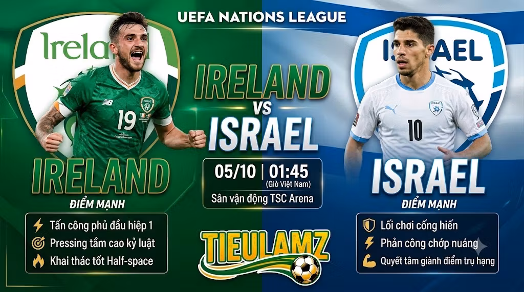 Nhận định Ireland vs Israel (01h45 ngày 5/10): Sức ép dồn dập